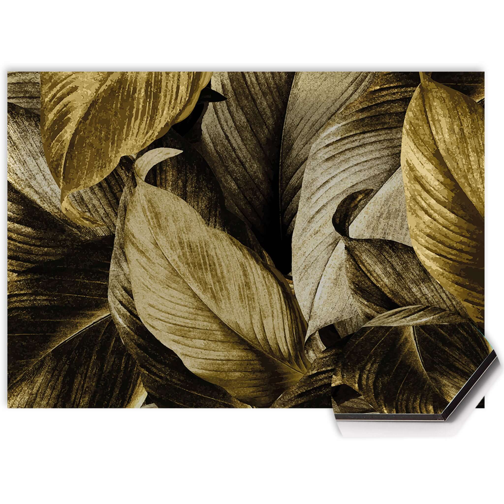 Golden Leaves Splash Screen mit goldenem Blattmotiv für eine stilvolle Küche. Hochwertiges Design für Splash Wall und Kitchen Splash Screen.