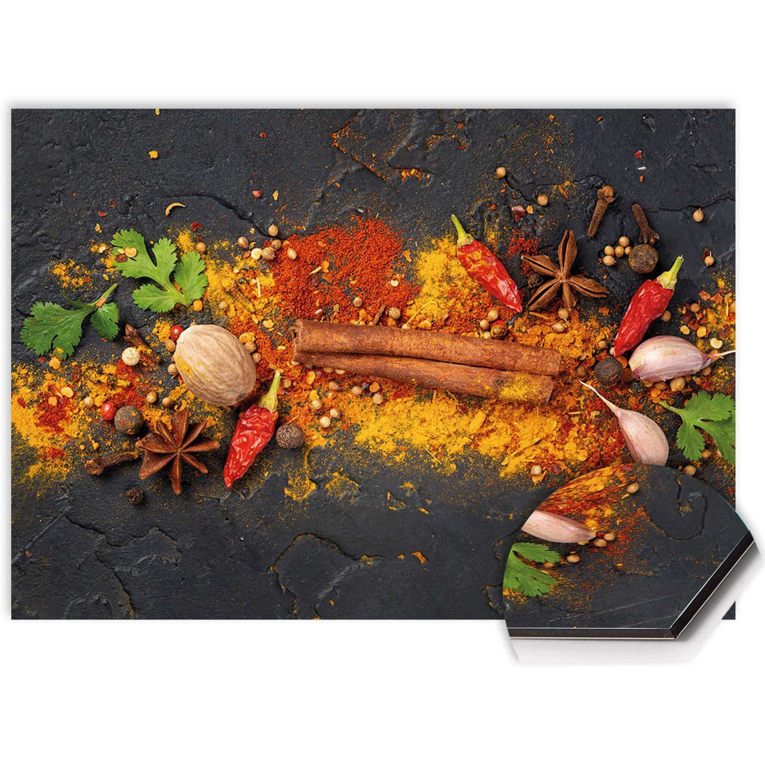 Nahaufnahme des Spice Canvas Startbildschirms mit bunten Kräutern und Gewürzen