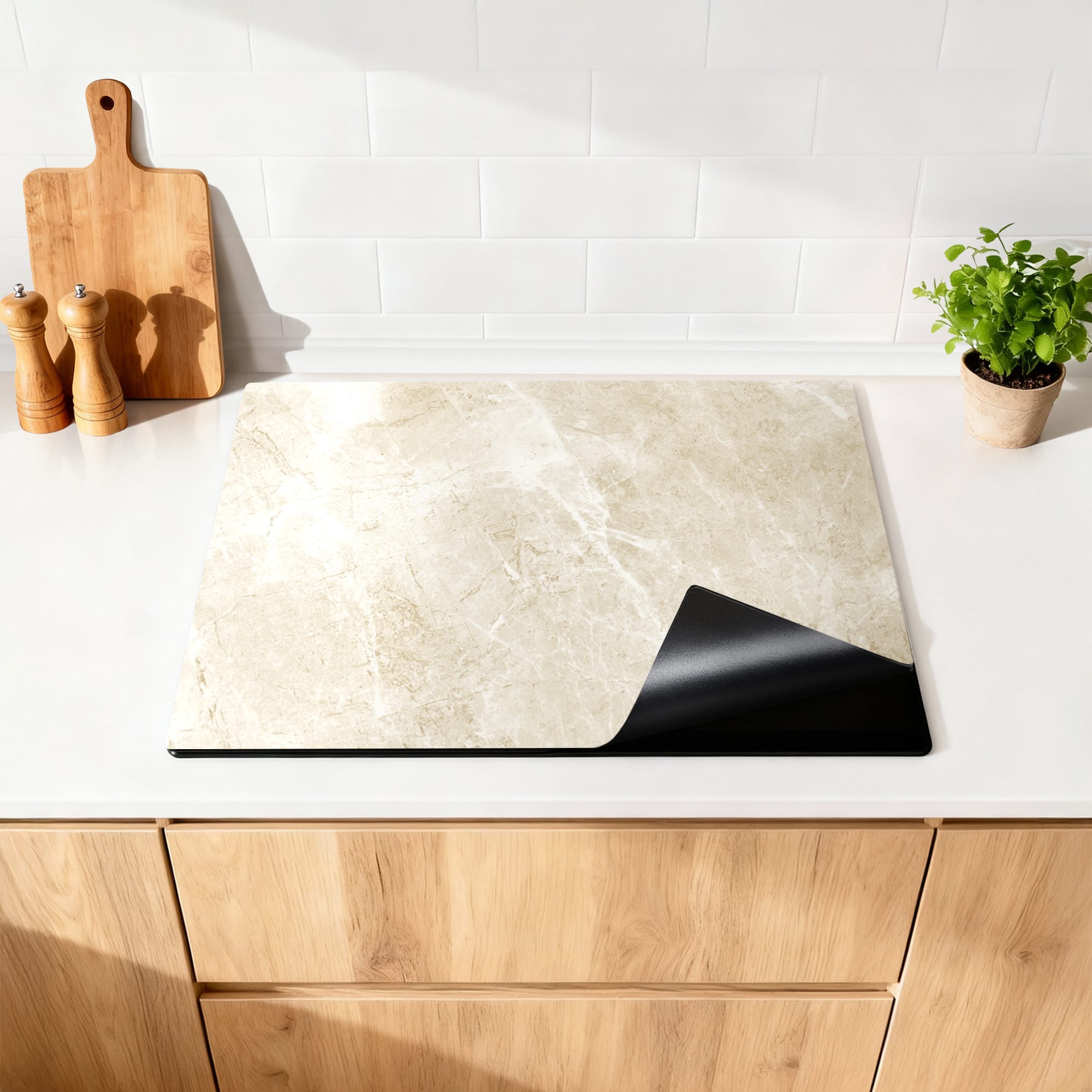 Beige Marble inductiebeschermer sfeer keuken — KitchenArt