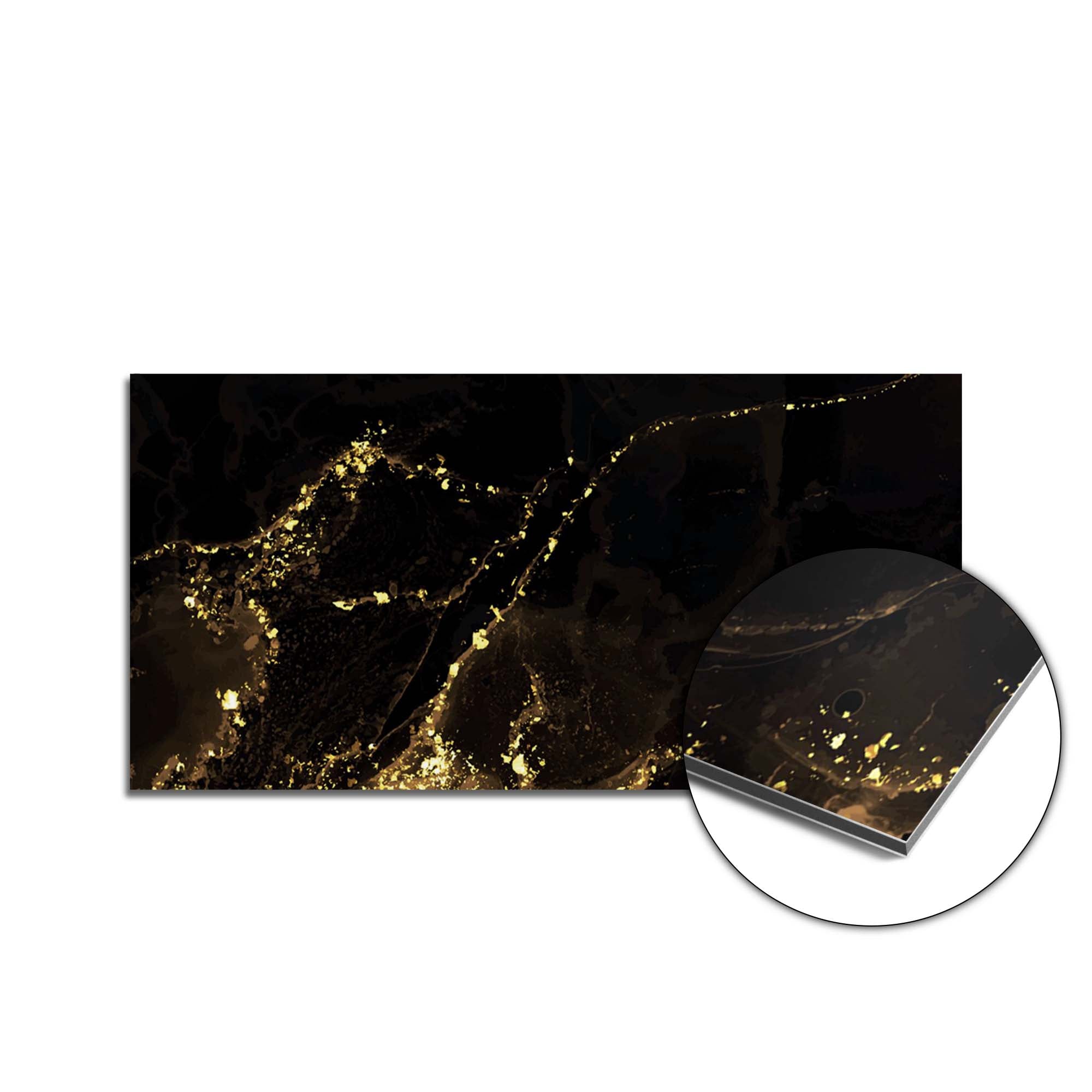 Black Marble Gold spatscherm product 100x50 cm — KitchenArt