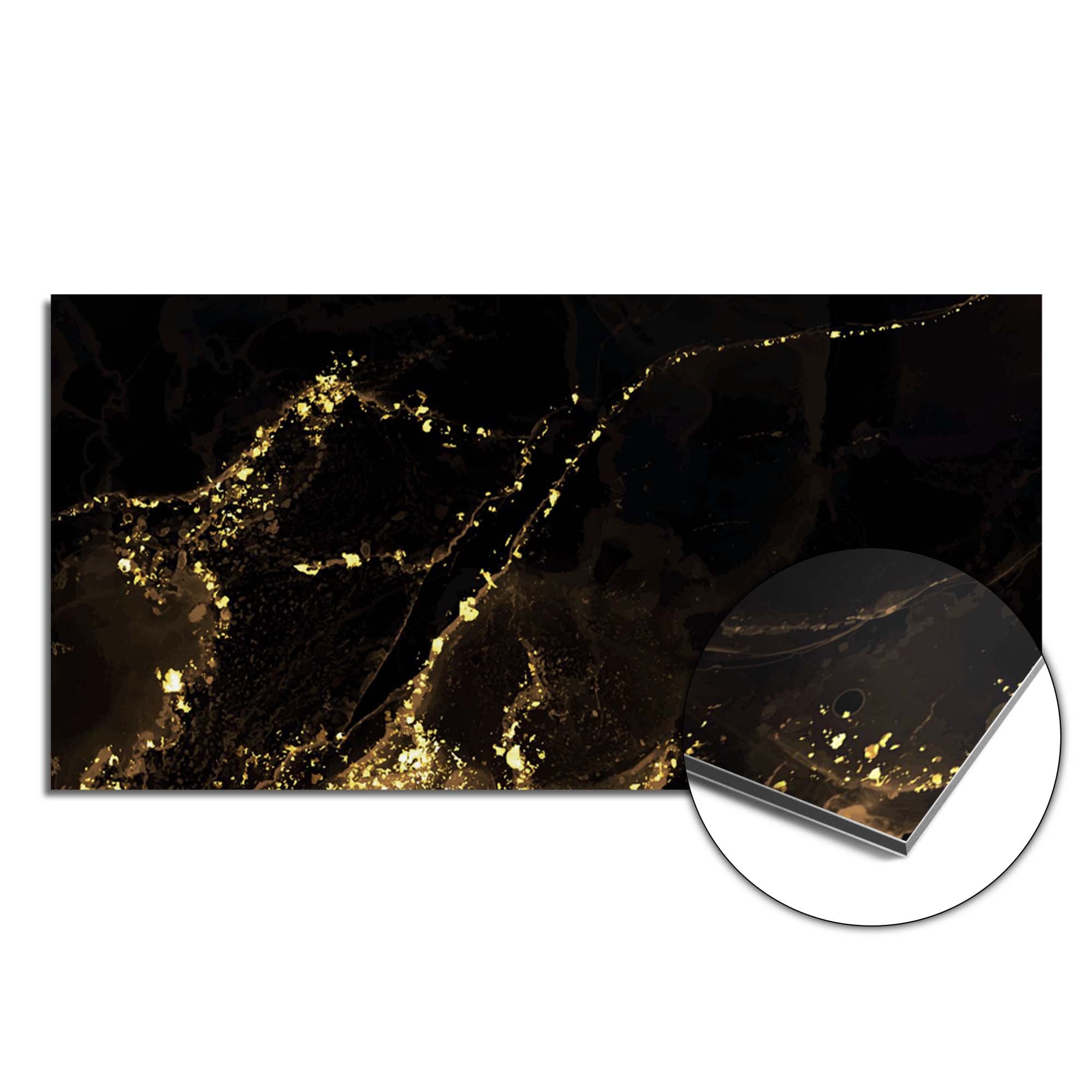 Black Marble Gold spatscherm product 120x60 cm — KitchenArt