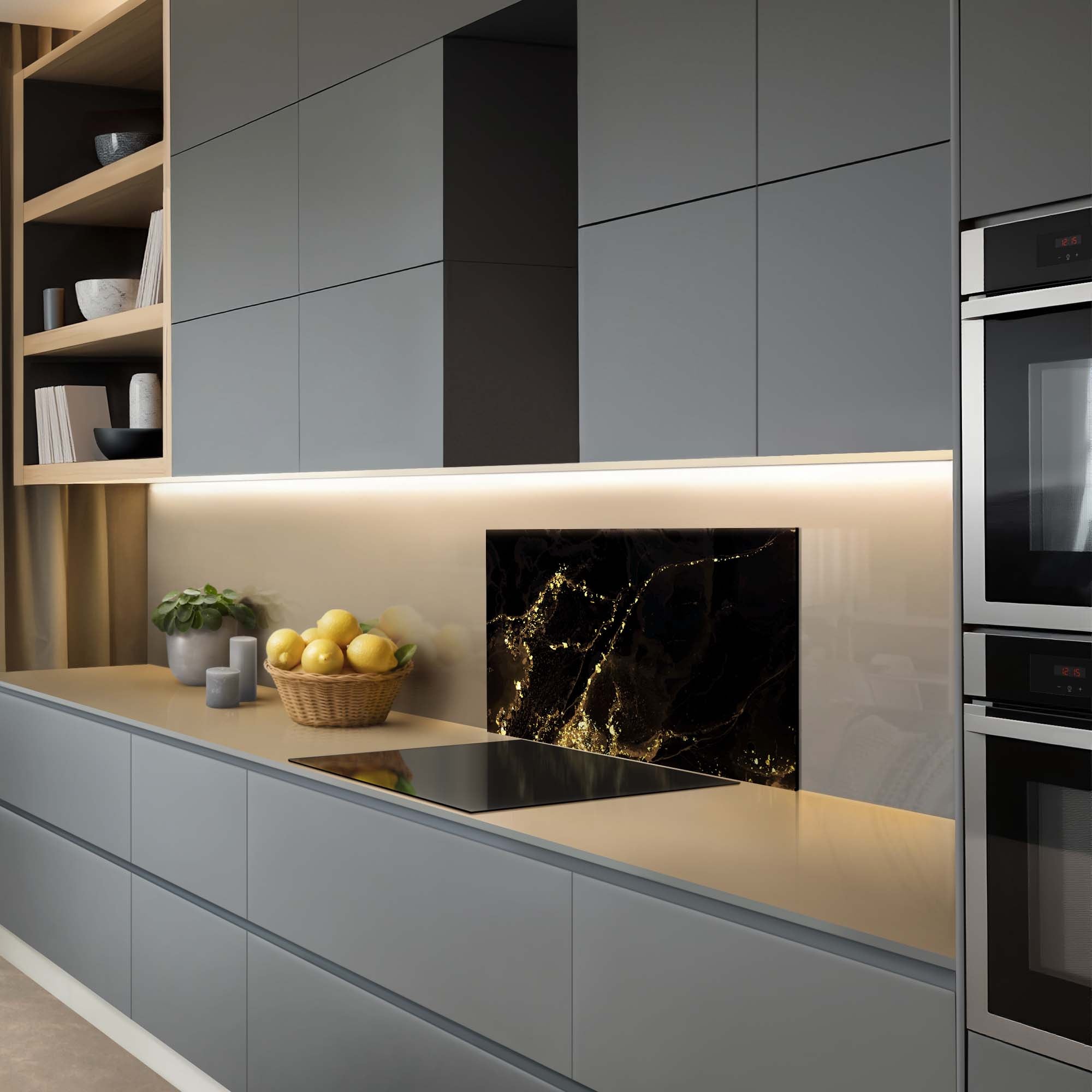 Black Marble Gold spatscherm sfeer detail — KitchenArt