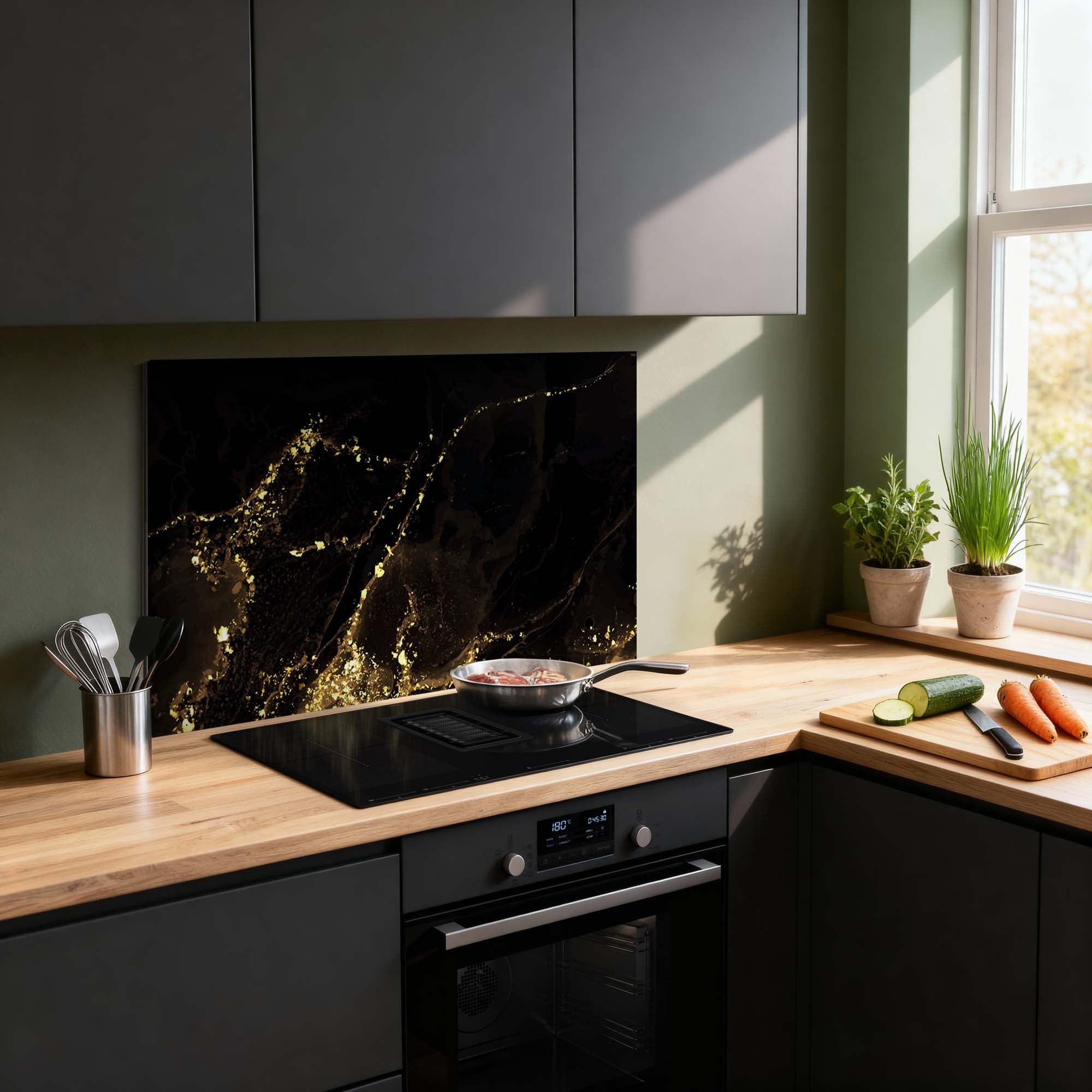Black Marble Gold spatscherm sfeer modern — KitchenArt