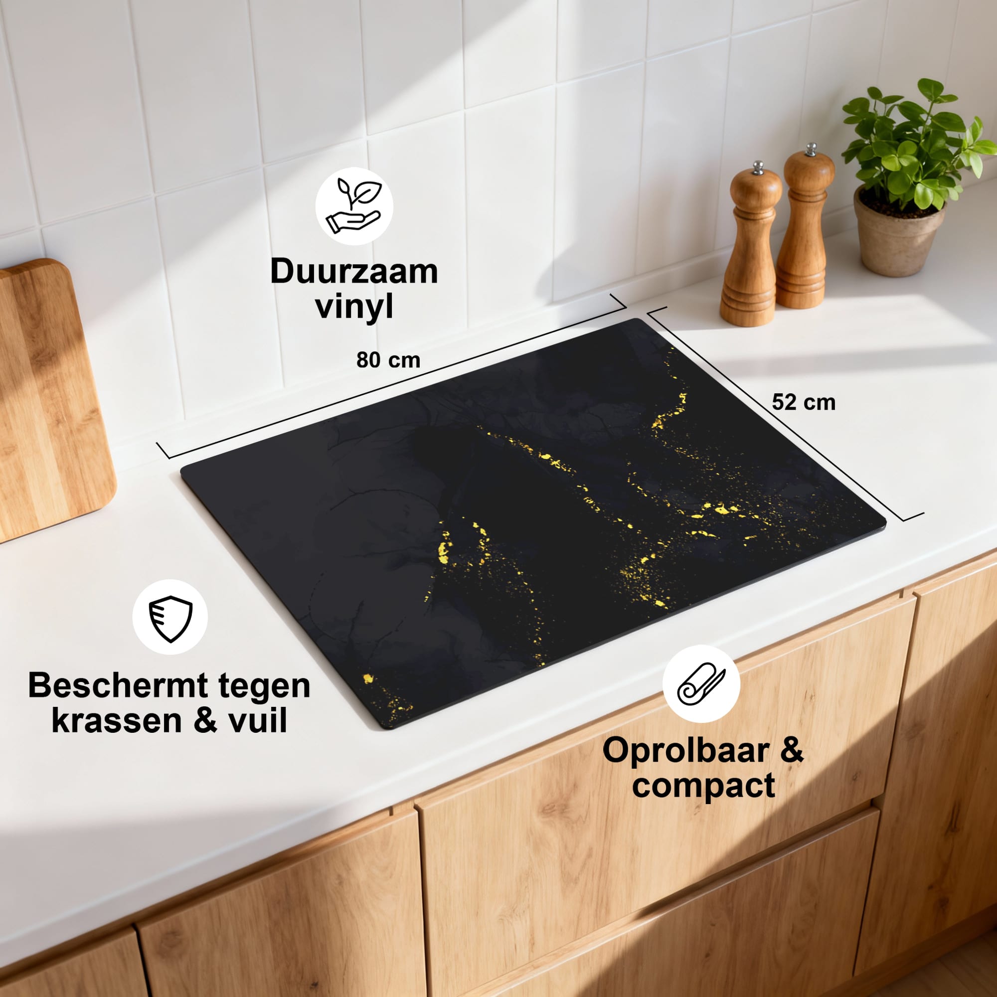 [infographic] Gilded Marble (IB) inductiebeschermer sfeer bovenaanzicht — KitchenArt